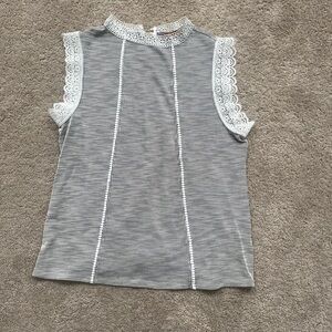 Belldini Gray Top with White Lace Detail